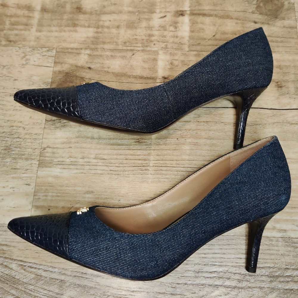 Lauren Ralph Lauren Denim And Leather Heels - Picture 3 of 6